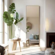 59"X16" Full Length Golden Mirror With Stand, Floor Mirror With Aluminum Alloy Frame For Bedroom, Standing Full Body Mirror With Shatter-Proof Glass For Wall, Living Room - Golden Color - View 3