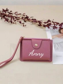 Personalized Women Compact Wallet With Wrist Strap - Customizable Name, Faux Leather, Non-Washable, Convenient Wrist Strap Wallet, Multi-Card Slots & Coin Purse, Perfect For Birthday Gift, Bridesmaid, Valentine's Day, Wedding Anniversary, Polyester Lining, Casual Style - Multicolor - View 14