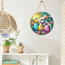 1 件复活节木制装饰 - 圆形彩绘艺术标志（7.87x7.87 英寸），家庭花园露台房间装饰，送给家人和朋友的节日礼物，乔迁派对装饰 - 彩色 - 查看 7