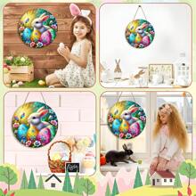 1 件复活节木制装饰 - 圆形彩绘艺术标志（7.87x7.87 英寸），家庭花园露台房间装饰，送给家人和朋友的节日礼物，乔迁派对装饰 - 彩色 - 查看 5