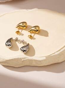 1 Pair Water Drop Shaped Minimalist Comma-Inspired Gold-Plated Stainless Steel Earrings, Suitable For Daily Wear, Exclusive Limited Stock, Same Day Dispatch - Silver - View 2