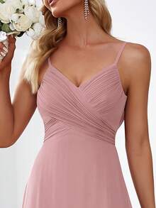 Elegant Light Pink Chiffon Ruffle Backless Spaghetti Strap Bridesmaid Wedding Guest Dress, Suitable For Wedding Parties, Semi-Formal Occasions And New Year Wear - Dusty Pink - View 6