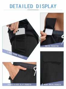 Summer New Fashion Solid Color Men Shorts Polyester Digital Printing Large Size Flat Angle Men Swim Trunks Gym Shorts For Men Soaking In Hot Springs Men's Beach Shorts With Milk Silk Lining - Black - View 8