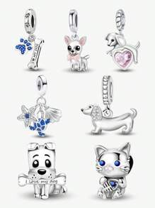 1 pieza Cuentas de plata de ley 925 con lindas huellas de mascotas, adecuado para pulseras y brazaletes de mujer, manualidades de joyería y como decoración diaria a juego con el atuendo para niñas