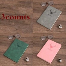 1pc/2pcs/3pcs/6pcs 平装鹿头小羊皮 200 页笔记本，软皮/护眼纸/丝带书签/鹿头 LOGO，适合商务办公/校园生活/日常生活/节日礼品/日记本/手帐本/会议笔记本