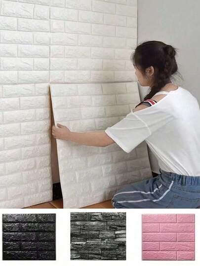 10 件自粘 3D 砖墙贴纸，防水泡沫壁纸，适用于客厅、卧室、出租公寓装饰，白色/黑色/粉色/灰色礼物生日毕业房间装饰家居装饰墙壁装饰浴室装饰卧室装饰房间装饰用品客厅装饰家居装饰客厅墙纸