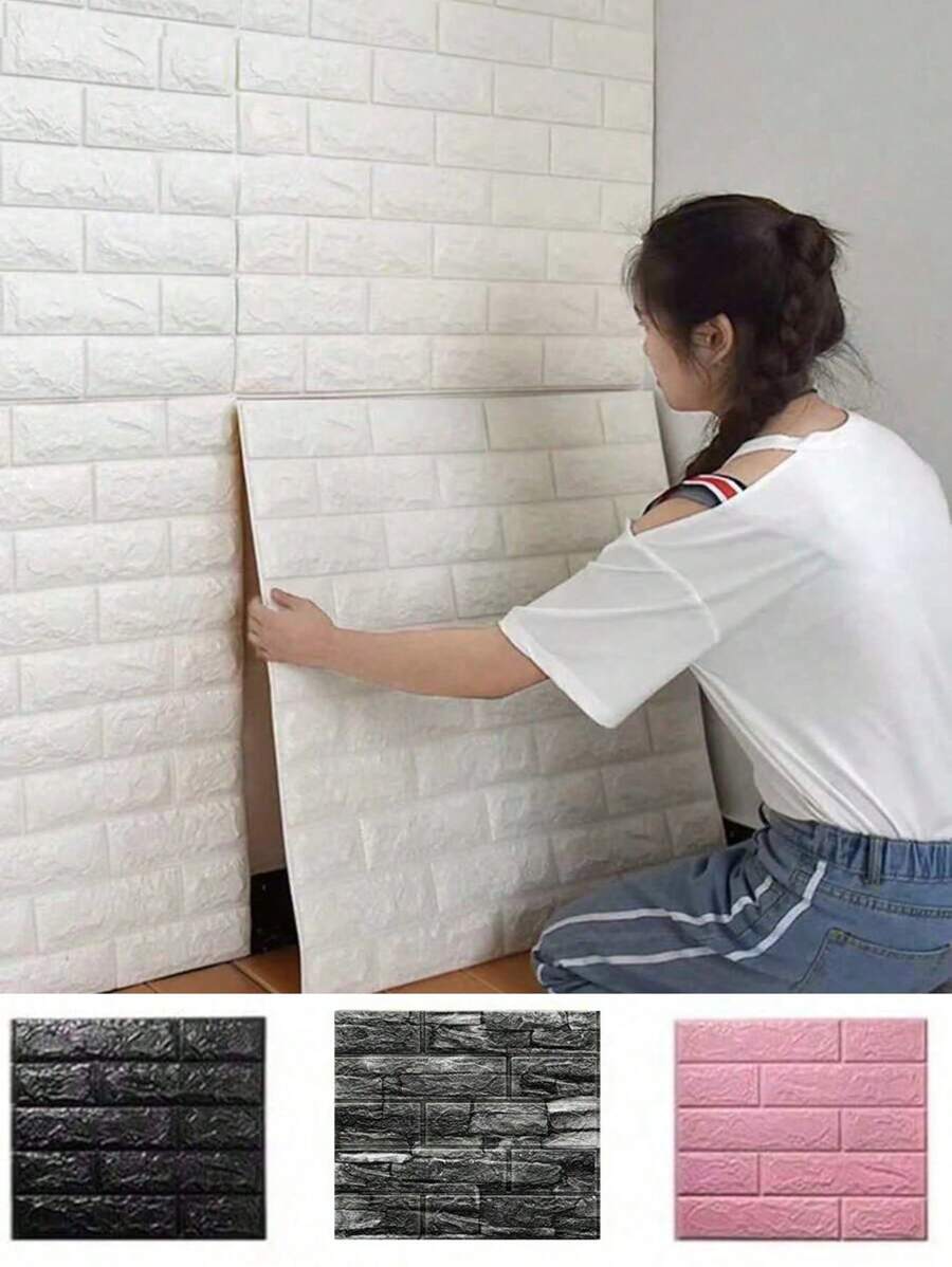 10pcs Self-Adhesive 3D Brick Wall Stickers, Waterproof Foam Wallpaper, Suitable For Living Room, Bedroom, Rental Apartment Decoration In White/Black/Pink/Grey Gifts Birthday Graduation Room Decor Home Decor Wall Decor Bathroom Decor Bedroom Decor Room Decoration Stuff Living Room Decor House Decor Home Decor Living Room Wall Paper - Multicolor - View 1