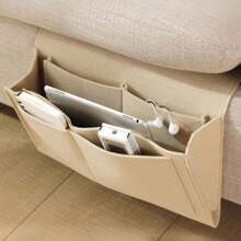 1 Pieza de organizador de fieltro para sofá o mesita de noche con 5 bolsillos colgantes para revistas, libros, tabletas, iPads, cables, controles remotos, botellas de agua, etc. Caja de almacenamiento multifuncional para el hogar para dormitorio, sala de estar, cama de dormitorio universitario, sofá, litera, etc. - Caqui - Ver 2