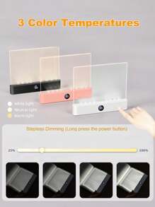1 pieza Luz plana LED transparente para lectura, lámpara de lectura LED con visión nocturna plana, lámpara de lectura inteligente LED, 3.7V/1200mAh recargable con 3 temperaturas de color, función de temporizador de 0-99, lámpara de noche para estudiantes, luz de lectura con cuidado ocular, luz de mesita de noche, luz nocturna, regalo perfecto para estudiantes, amigos y familiares, ideal para lectura nocturna inalámbrica y portátil