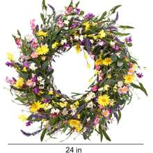 J'FLORU Spring Wreath 24 Inch Summer Wreaths For Front Door Artificial Flower Wreath With Daisy And Lavender For Indoor Outdoor And Easter CelebrationMother's Day Easter
