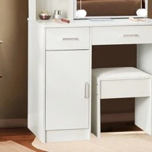 Modern Dressing Table W/ LED Lights Mirror Vanity Make Up Stool Set For Bedroom - White - View 6