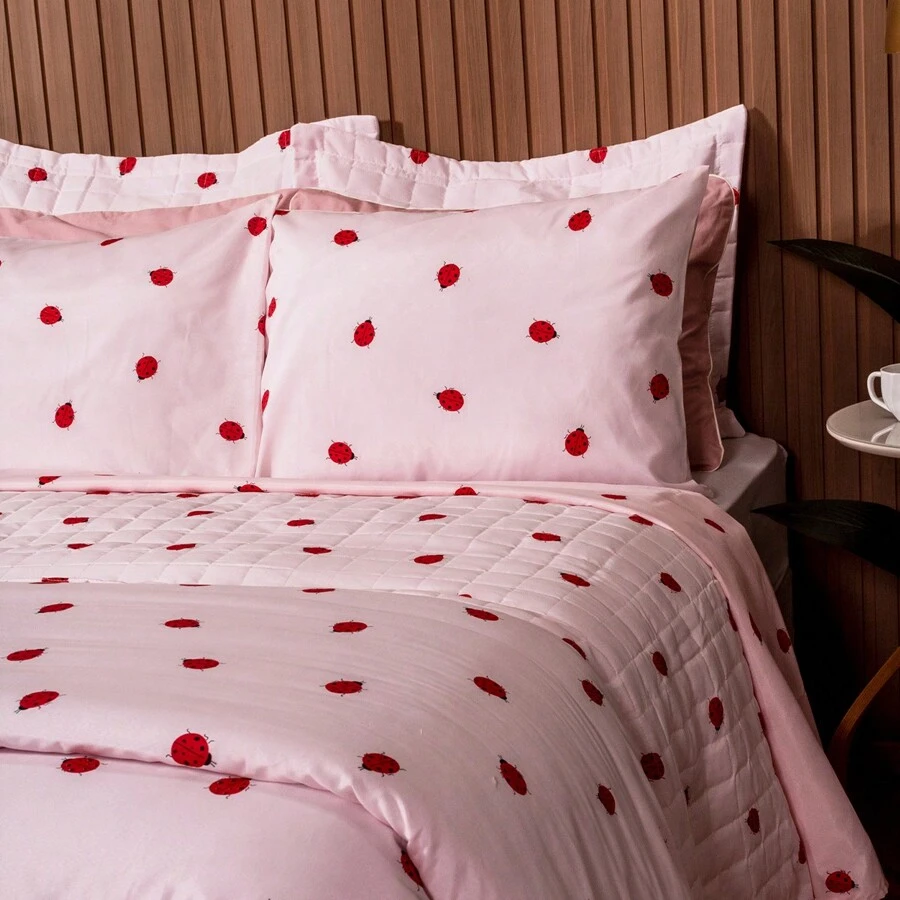 Essencialle 2-Piece Single Sheet Set Cotton 160 Thread Count With Elastic - Ladybird - View 1