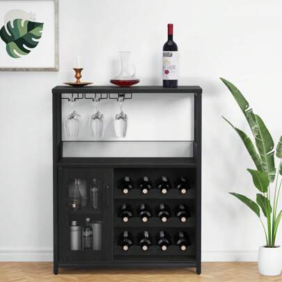 Wine Bar Cabinet,Wood Coffee Bar,Modern Liquor Cabinet,Sideboard Buffet Cabinet With Glass Holder,Detachable Wine Rack,Mesh Door For Kitchen Living Room