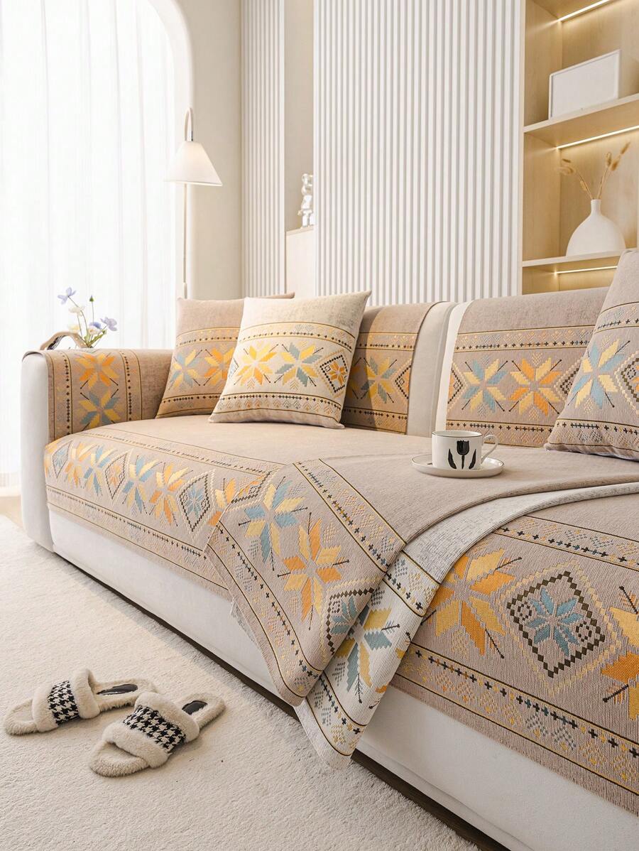 1pcChenille Sofa Cushion Is All-Weather Anti-Skid - Light Yellow - View 1