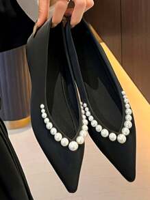 Giày cao gót mũi nhọn Pearl Decor, giày công sở thoải mái có gót chìm, giày đi làm thanh lịch cho quý cô, giày cưới, giày bệt thời trang ôm vừa vặn thoáng khí dành cho nữ - màu đen - Xem 8