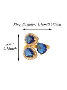 1pc Vintage Gemstone Three Water Droplets Ring, 18K Gold-Plated Cubic Zirconia Open Rings For Women, Wedding Party Vacation Jewelry Luxury Accessories Gifts For Valentine's Day, Mother's Day
