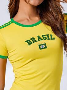 Women Y2K Football Baby Tees Vintage Graphic Print T-Shirt Tops Mexico Crop Top Jersey Shirt Summer Going Out Tops Aesthetic Clothes Streetwear - 黃色 - 查看 3
