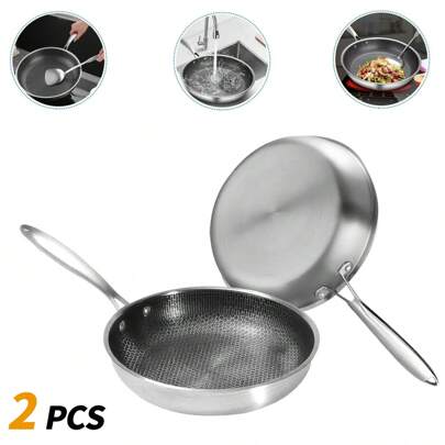 2pzs Sartens de Acero Inoxidable Antiadherente de Panal para Cocina,de gas,inducción,llama abierta 28y30cm