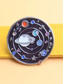 1 pieza Broche de solapa personalizado de sistema solar de metal con goteo, insignia de moda adecuada para mochilas, ropa y accesorios, para todas las estaciones - Multicolor - Ver 2