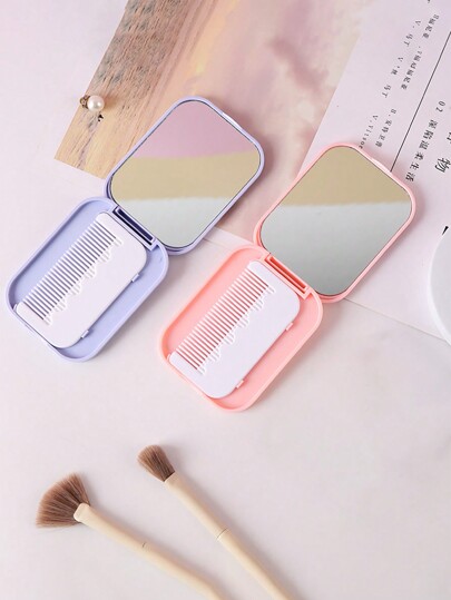 1 Stück neue Reise-Makeup-Spiegel, tragbarer kleiner Spiegel, tragbarer Klappspiegel, tragbarer Kamm, Faltbarer Kamm