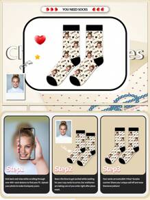 Face Socks 1 Pair Of Customized Face Women's Mid Tube Socks, Put Any Face On Socks, Personalized Socks For With Photos, Interesting Customized Picture Pairs With Medium To Long Socks, Suitable For Valentine's Day - Multicolor - View 3