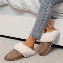 Cozy Women's Slip-On Winter Slippers With Plush Fleece Lining, Fluffy Moccasin, And Non-Slip Platform For Home Comfort - 卡其色 - 查看 7