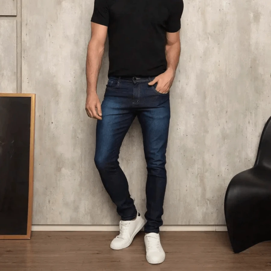 Calça Jeans Masculino Slim Com Elastano Confortavel Basica Trabalho Casual Direto da Fabrica