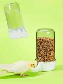 1pc/2pcs Thickened Automatic Bird Waterer, Peony Guiding Pheasant Millet Feeder & Drinker Two-In-One Bird Supplies - White - View 6