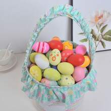 Easter Tote Bag, Cute Rabbit Floral Large Capacity Basket Children Festival Present Bag - Blue - View 9