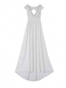 European And Fashion Wedding Guest Dress Women For Women With Short Sleeves Slim Sexy Deep V-Neck Split Heavy Industry Banquet Wedding Party Dress Wrapped Chest Ruffled Solid Color Temperament Commuter Wedding Guest Dress Women Dress Spring Ladies Formal Dinner Wedding Guest Dress Elegant Gown, For Evening - 白色 - 查看 2