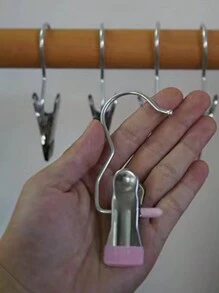 5pcs Stainless Steel Multi-Functional Clips With Hooks, Suitable For Hanging Pants, Skirts, Hats, Socks & More, Home Storage Clips - Multicolor - View 4