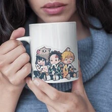 Taza Kimetsu no Yaiba Personajes Anime | Diseño Minimalista | Cerámica Blanca | Regalo Ideal para Fans del Anime | Estilo Manga Café o Té