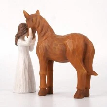 1 pieza Figura de Árbol de Mimbre - Niña abraza a Caballo, regalo para mujeres y niñas amantes de los caballos, escultura de resina pintada a mano, decoración de caballo, regalo para jinetes, regalo conmemorativo de caballo