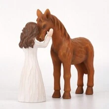 1 pieza Figura de Árbol de Mimbre - Niña abraza a Caballo, regalo para mujeres y niñas amantes de los caballos, escultura de resina pintada a mano, decoración de caballo, regalo para jinetes, regalo conmemorativo de caballo