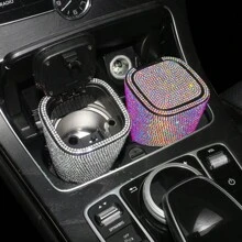 1 件豪华闪亮水晶烟灰缸带盖，闪闪发光的杯架设计，水晶装饰，便携式无烟缸 - 均碼 - 查看 3