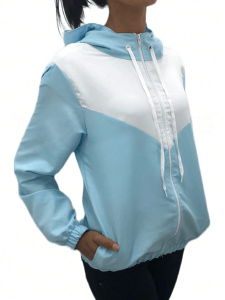 Two-Color Waterproof Lightweight Exercise Windbreaker Jacket - Xanh và trắng - Xem 1