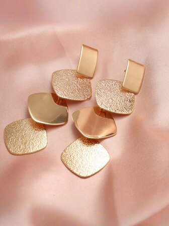 1 par de pendientes colgantes de aleación dorada de estilo geométrico y punk moderno, adecuados para festivales de música y vacaciones