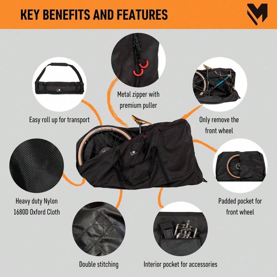 Luxury Bike Cover, Fits Road & Gravel Bikes, Mountainbikes 26-29 Inch, XXL Bike Bag For Travel & Transport, Only Remove The Front Wheel, Heavy Duty Bicycle Cover With Premium 1680D Nylon - Black - View 1