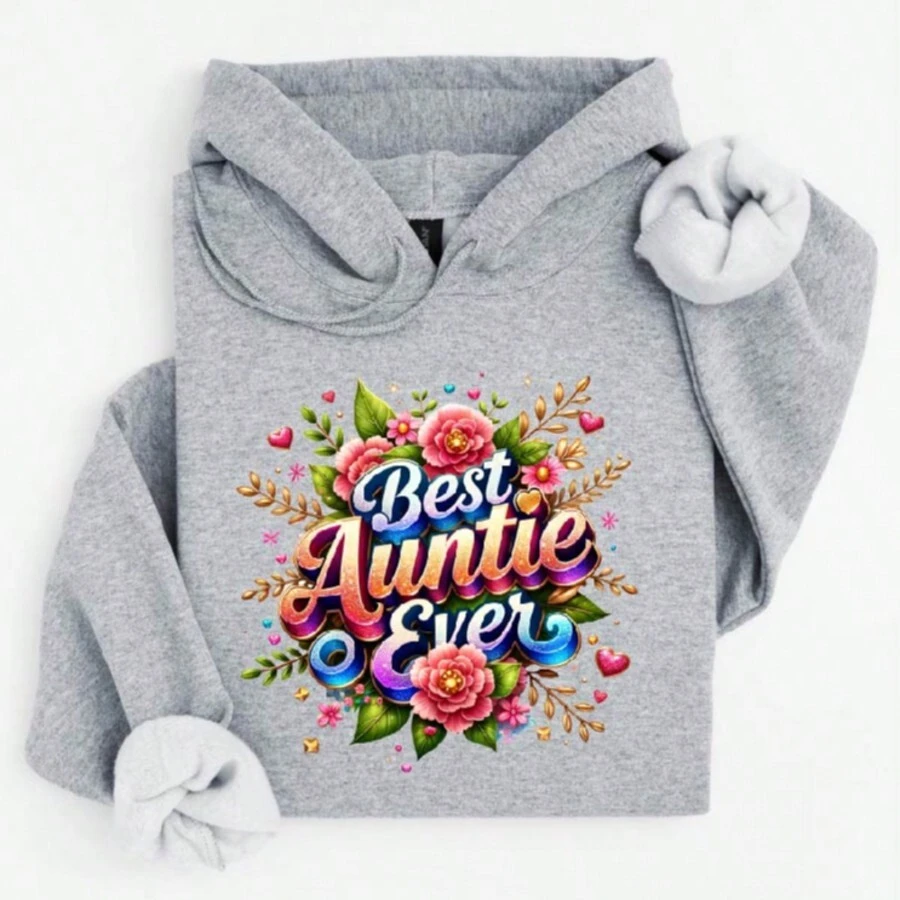 Best Auntie Ever Hoodie, Auntie Hoodies, Aunt Era Hoodie, Gift For Auntie, Auntie Life Hoodies, Aunt Birthday Gift, New Aunt Hoodie, Auntie Reveal. SD-1217 - Grey - View 1
