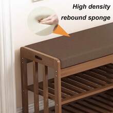 Shoe Storage Bench With Cushion, Solid Wood Entryway Storage Bench, 2 Tier Shoe Bench Entryway Bench With Storage, Shoe Rack For Entryway Hallway Living Room Bedroom - 棕色 - 查看 3