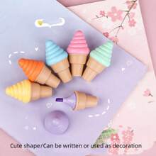 6 sztuk kreatywnych fluorescencyjnych markerów w kształcie lodów z kreskówek, przenośne mini zakreślacze, długopisy w kształcie lodów, odpowiednie dla uczniów, na powrót do szkoły, artykuły szkolne, urocze artykuły papiernicze, kolorowe pismo, uroczy zestaw artykułów szkolnych, prezenty urodzinowe/święta.