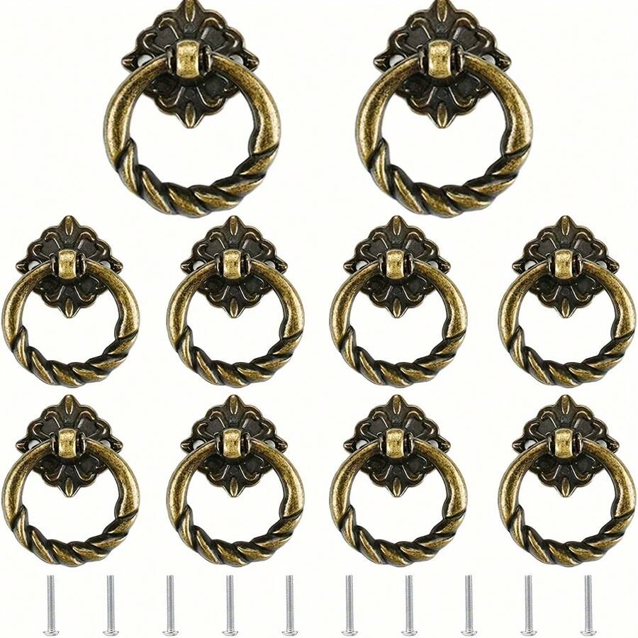 10pcs Antique Brass Cabinet Pulls - 1.18" Rustic Knotted Drawer Knobs With Screws, Vintage Round Handles For Dresser & Furniture Restoration