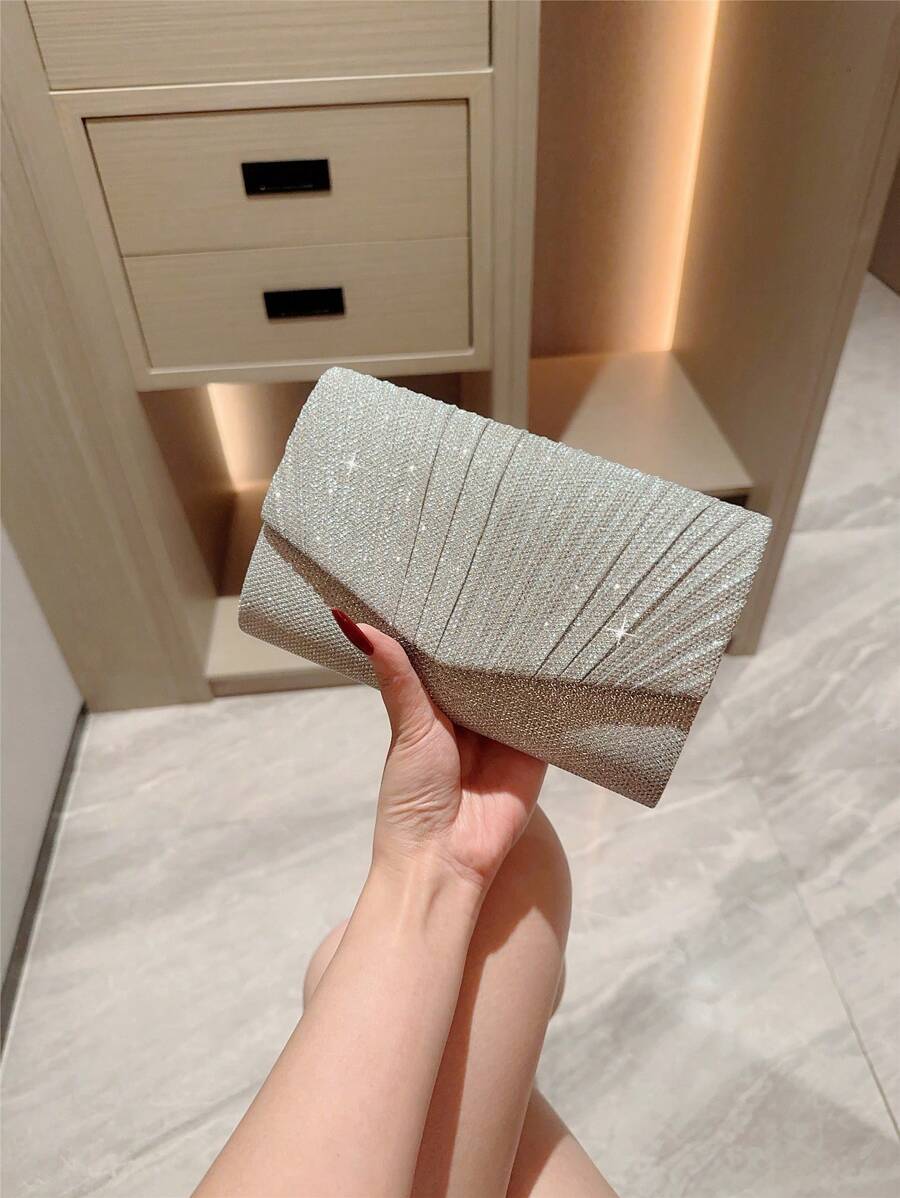 迷你金属闪光翻盖盒包 - 奢华简约手拿包