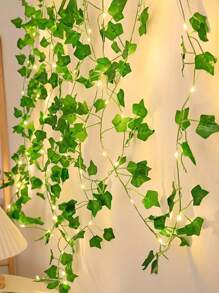 1 Green Ivy Leaf Fairy String Light, 20/50/100LED Battery Powered Artificial Flower Garland Vine, Plastic Material, With Switch Control, Suitable For Bedroom Wedding Party Holiday Decoration, Flower Theme, No Battery