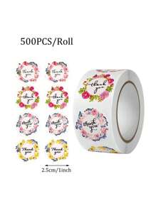 500pcs/Roll Colorful Floral Thank You Stickers Sealing Labels Rolls, Packaging Decoration Craft Supplies