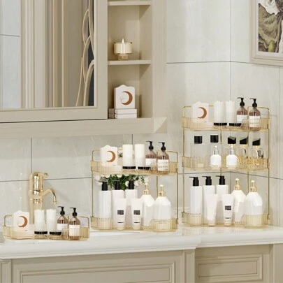 角落浴室檯面收納,適合90度角落,多種托盤適用於浴室,廚房,彩妝和香水收納