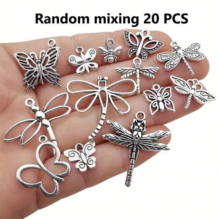 20/40/80/100/150/200 件/包混合蝴蝶、蜻蜓、蜜蜂昆虫饰品，用于 DIY 珠宝制作 - 项链和手链的配件和装饰品 - 銀色 - 查看 13