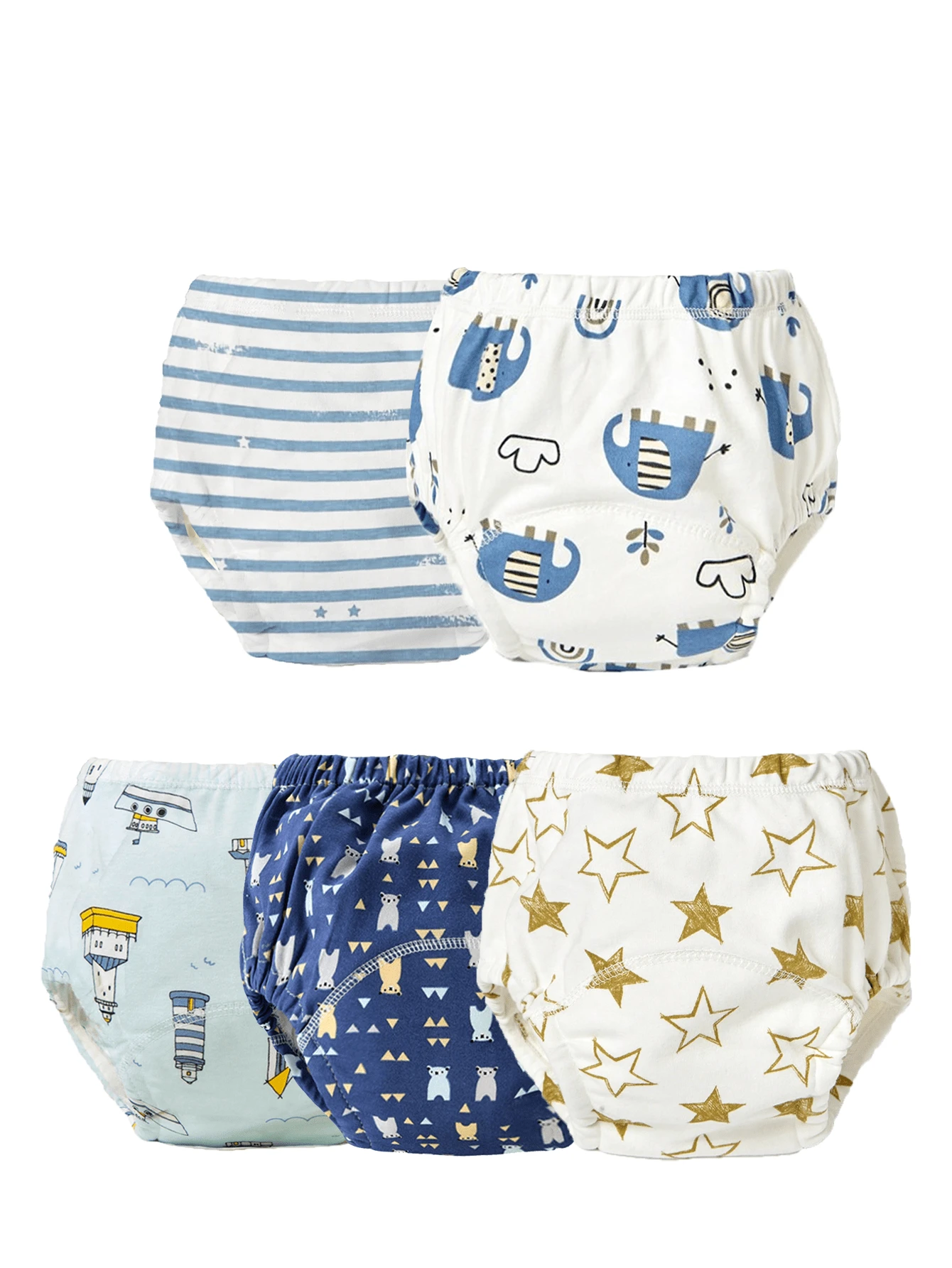 3 件装柔软可爱卡通图案可重复使用婴儿布尿布、可洗训练裤