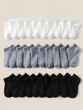 3/10/30 Pairs Baby/Toddler/Kids Classic Black White Grey Sport Socks, Versatile Soft Comfortable Breathable Moisture-Wicking Odor Resistant Cartoon Ankle Socks, Suitable For All Seasons, Sports And Daily Wear, Back-To-School (Multiple Packs Available)