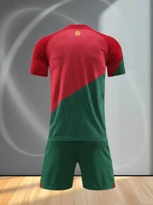 [ Blokecore Style ] Customized Retro Match Suit Sports Football Set, Customized Numbers Logo, Name, Group Customization, Fan Customization, Fashionable Portuguese Style Customized Match Training Uniforms - Red - View 5